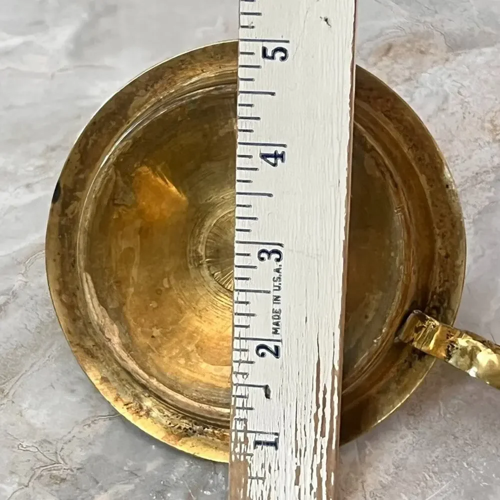 VTG Brass Etched Candlestick Holder Finger Ring 5 in Made in India